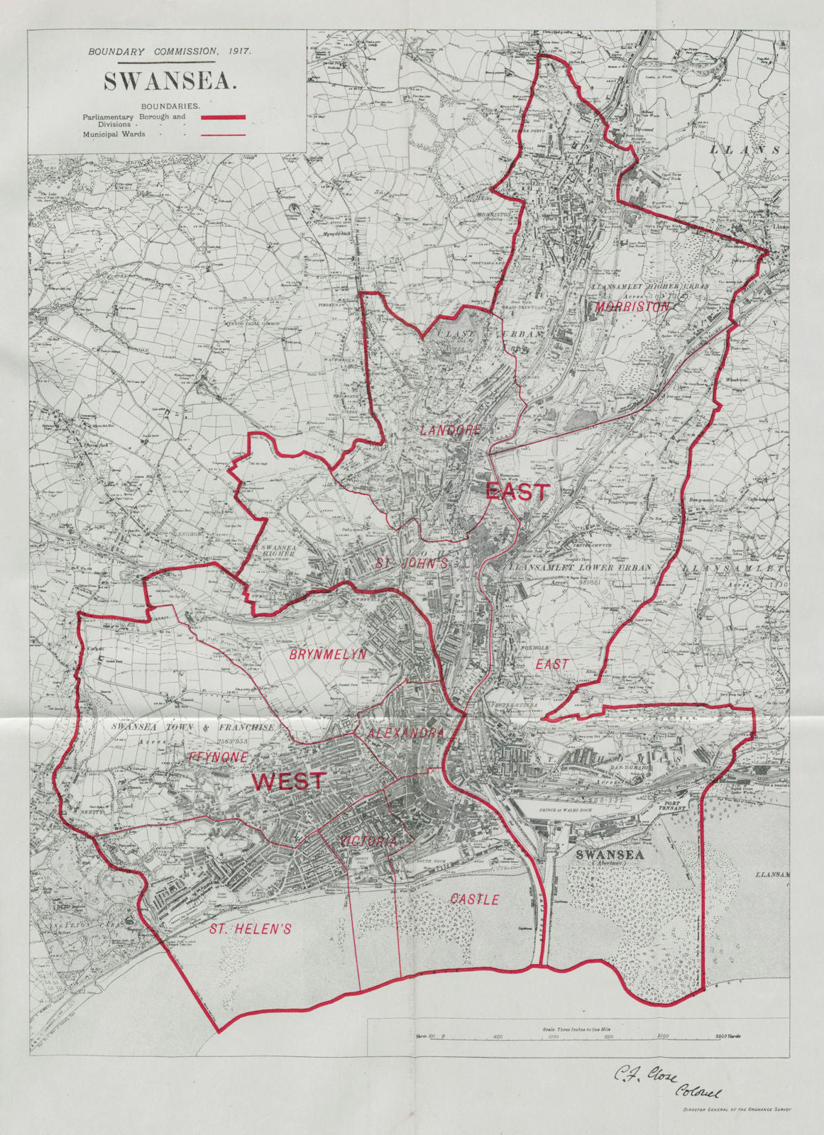 Swansea Parliamentary Borough. Landore Morriston BOUNDARY COMMISSION 1917 map